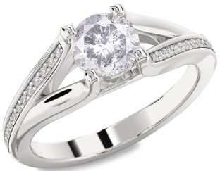 Salt & Pepper Diamond Silver Round Solitaire Engagement Ring