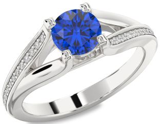 Diamond Blue Sapphire Platinum Round Solitaire Engagement Ring