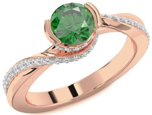 Diamond Emerald Rose Gold Round Solitaire Engagement Ring
