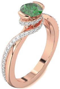 Diamond Emerald Rose Gold Round Solitaire Engagement Ring