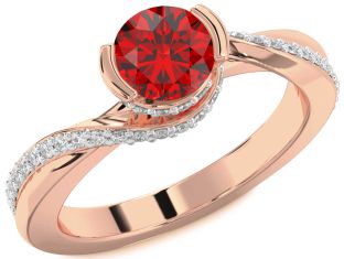 Diamond Ruby Rose Gold Round Solitaire Engagement Ring