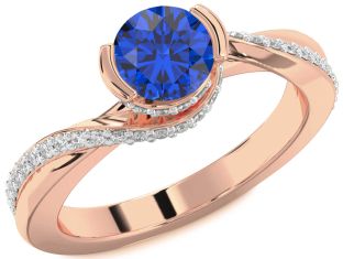 Diamond Blue Sapphire Rose Gold Round Solitaire Engagement Ring