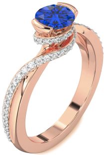 Diamond Blue Sapphire Rose Gold Round Solitaire Engagement Ring
