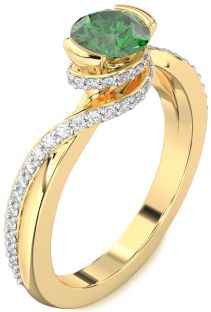 Diamond Emerald Gold Round Solitaire Engagement Ring