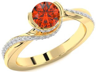 Diamond Fire Opal Gold Round Solitaire Engagement Ring