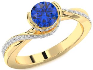 Diamond Blue Sapphire Gold Round Solitaire Engagement Ring