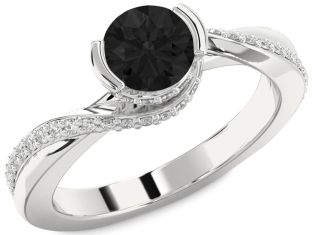 Black Diamond Silver Round Solitaire Engagement Ring