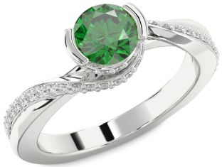 Diamond Emerald Platinum Round Solitaire Engagement Ring