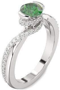 Diamond Emerald Platinum Round Solitaire Engagement Ring