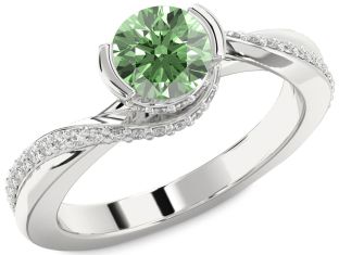 Green Diamond Silver Round Solitaire Engagement Ring