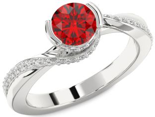 Diamond Ruby White Gold Round Solitaire Engagement Ring
