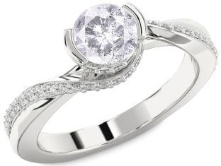 Salt & Pepper Diamond Silver Round Solitaire Engagement Ring