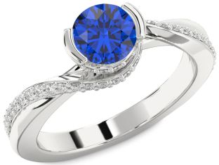 Diamond Blue Sapphire Platinum Round Solitaire Engagement Ring