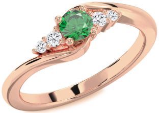 Diamond Emerald Rose Gold Round Promise Ring