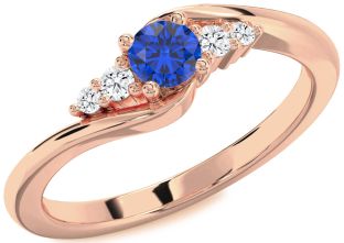 Diamond Blue Sapphire Rose Gold Silver Round Promise Ring