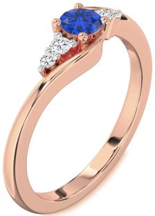 Diamond Blue Sapphire Rose Gold Silver Round Promise Ring