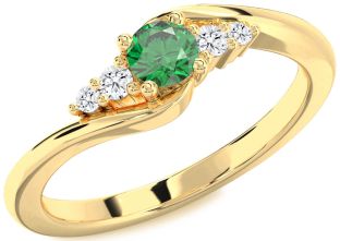 Diamond Emerald Gold Round Promise Ring