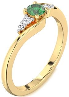Diamond Emerald Gold Round Promise Ring