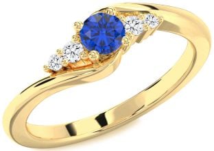 Diamond Blue Sapphire Gold Round Promise Ring