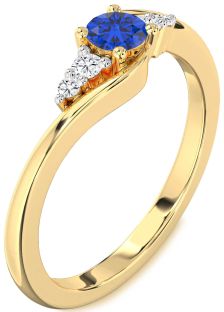 Diamond Blue Sapphire Gold Silver Round Promise Ring