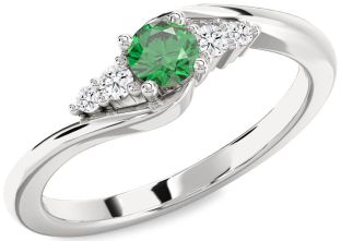 Diamond Emerald Platinum Round Promise Ring