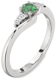 Diamond Emerald White Gold Round Promise Ring