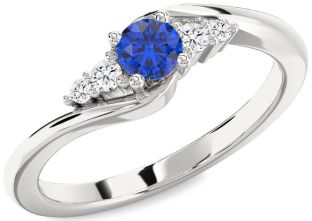 Diamond Blue Sapphire Platinum Round Promise Ring