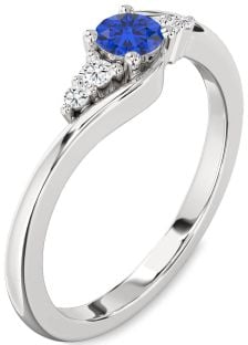 Diamond Blue Sapphire Platinum Round Promise Ring