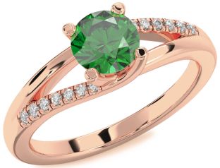 Diamond Emerald Rose Gold Round Solitaire Engagement Ring