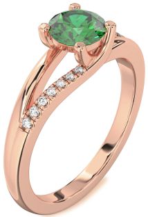 Diamond Emerald Rose Gold Round Solitaire Engagement Ring