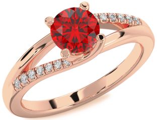 Diamond Ruby Rose Gold Round Solitaire Engagement Ring