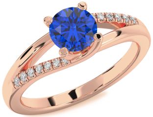 Diamond Blue Sapphire Rose Gold Round Solitaire Engagement Ring
