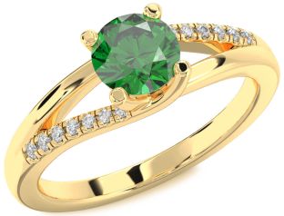 Diamond Emerald Gold Round Solitaire Engagement Ring