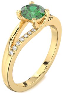 Diamond Emerald Gold Round Solitaire Engagement Ring