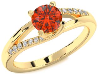 Diamond Fire Opal Gold Silver Round Solitaire Engagement Ring