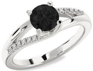 Black Diamond Silver Round Solitaire Engagement Ring