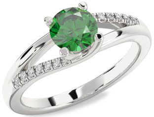 Diamond Emerald Platinum Round Solitaire Engagement Ring