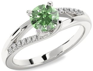 Green Diamond Silver Round Solitaire Engagement Ring