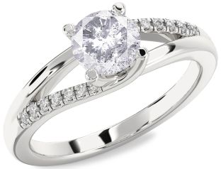 Salt & Pepper Diamond Silver Round Solitaire Engagement Ring