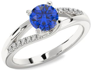Diamond Blue Sapphire Platinum Round Solitaire Engagement Ring