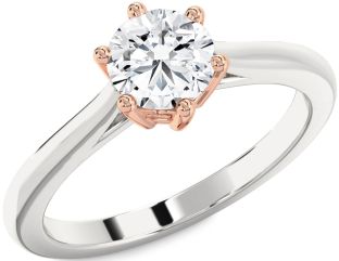 Diamond Silver & 10K Rose Gold Round Solitaire Engagement Ring