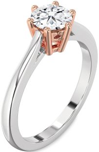 Diamond Silver & 10K Rose Gold Round Solitaire Engagement Ring