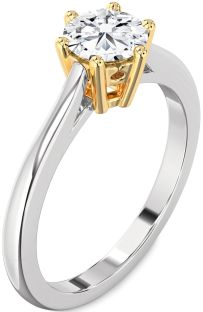 Diamond Silver & 10K gold Round Solitaire Engagement Ring