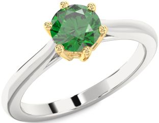 Emerald White Yellow Gold Round Solitaire Engagement Ring