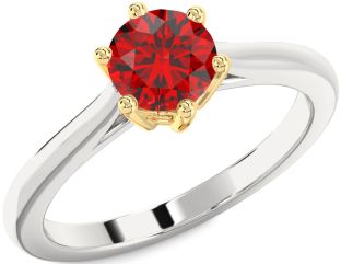 Ruby White Yellow Gold Round Solitaire Engagement Ring