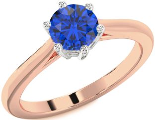 Blue Sapphire White Rose Gold Round Solitaire Engagement Ring