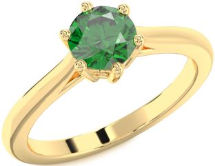 Emerald Gold Round Solitaire Engagement Ring