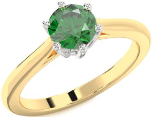 Emerald White Yellow Gold Round Solitaire Engagement Ring