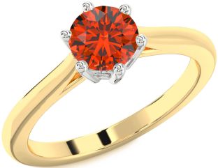 Fire Opal Gold Silver Round Solitaire Engagement Ring