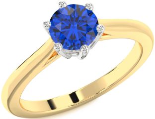 Blue Sapphire White Yellow Gold Round Solitaire Engagement Ring